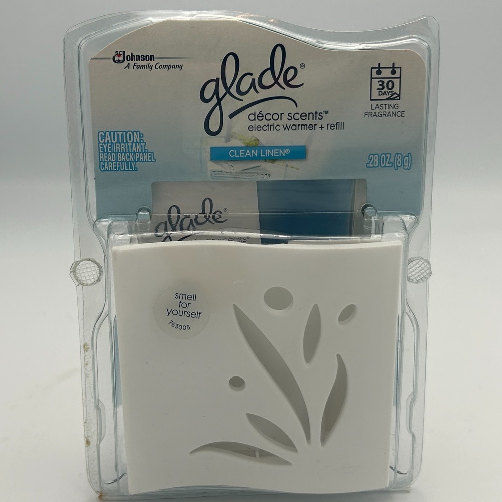 Glade Decor Scents CLEAN LINEN 1 refill & Electric Warming Unit‎ Plug In Warmer